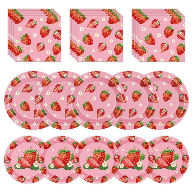 Litmitfu 40 Pcs Strawberry Plates and Napkins Sets, Strawberries Dinner Dessert Paper Plates Summer Berry Napkins Tableware Kit for Fruit Strawberry Party Birthday Decorations Supplies Table Decor, Serve 20 - Image 1