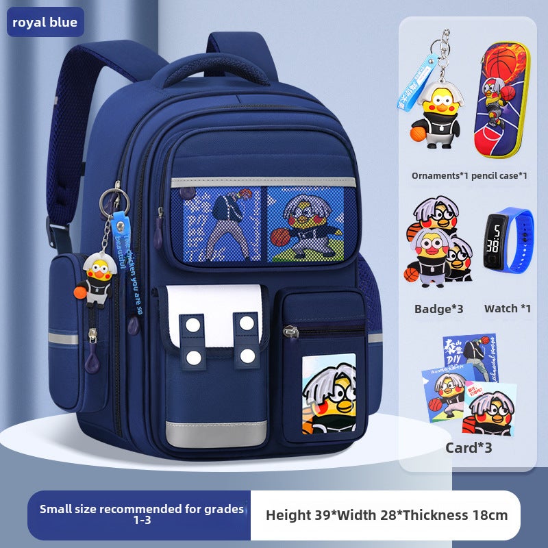 Kids 2023 Ergonomic Spine Care BackpackSmall size sapphire blue [send ornaments + badge + card + Watch + pencil case] Small size sapphire blue [send ornaments + badge + card + Watch + pencil case] 