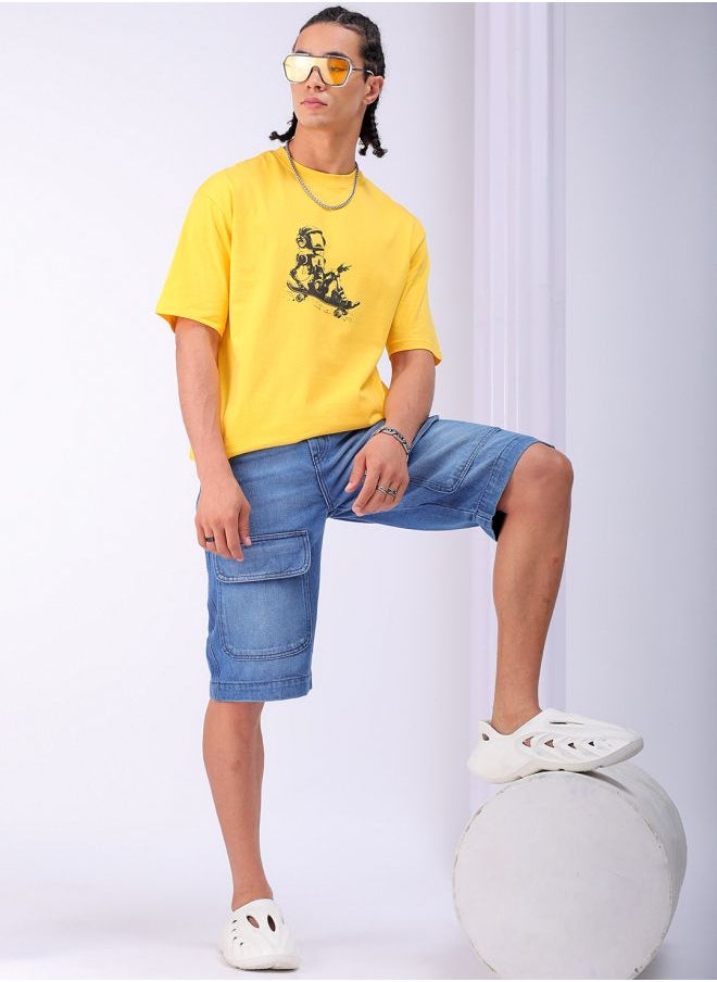 The Indian Garage Co - Men Relaxed Fit Solid Mid-Rise Denim Cargo Shorts - Image 1