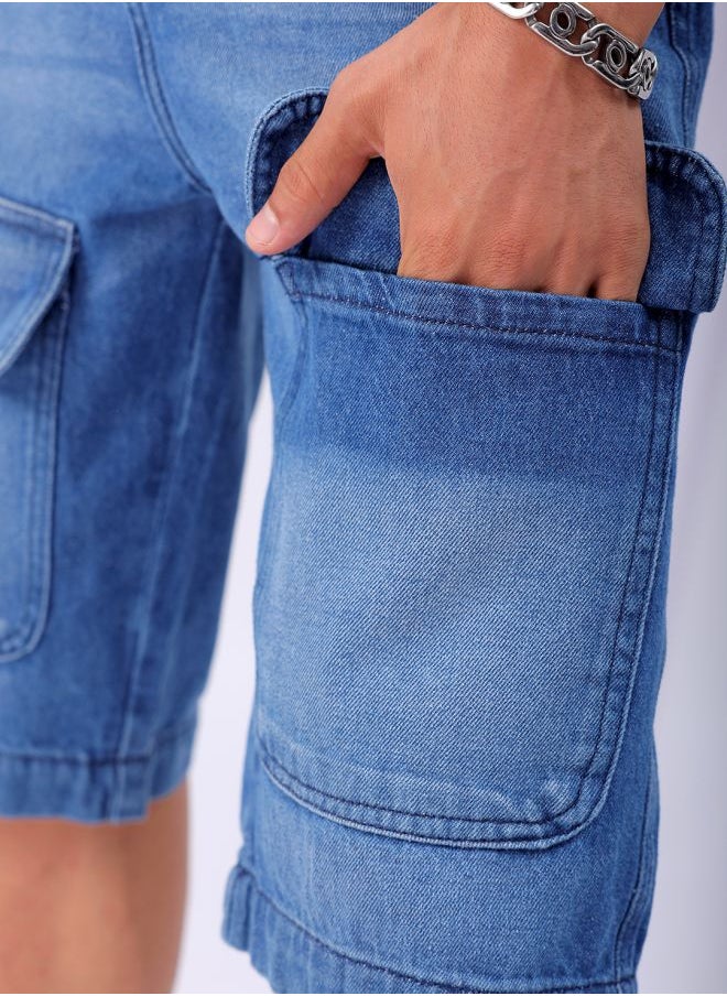 The Indian Garage Co - Men Relaxed Fit Solid Mid-Rise Denim Cargo Shorts - Image 1