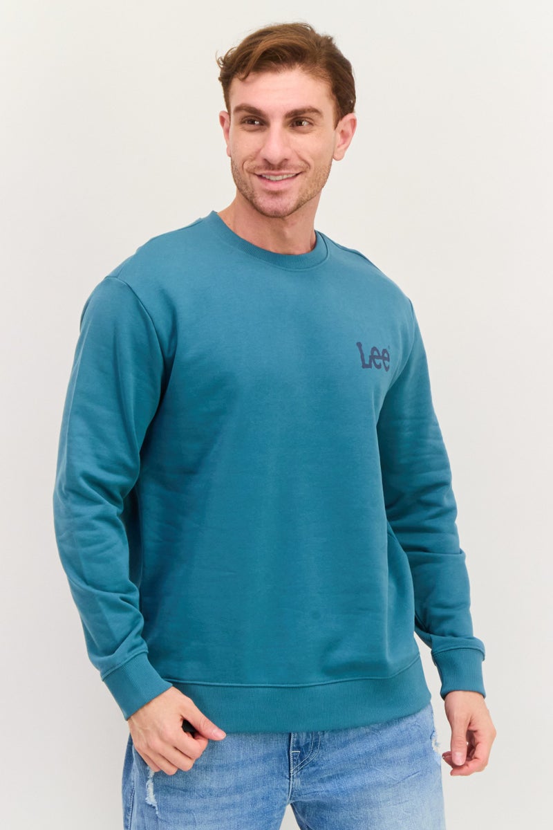 LEE Men Crew Neck Brand Logo Long Sleeves Sweatshirt, Sage Green - Image 1