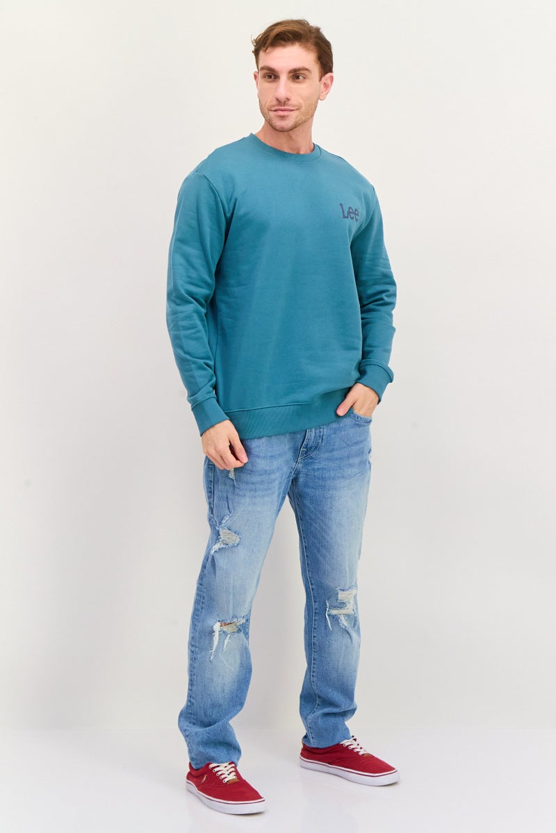 LEE Men Crew Neck Brand Logo Long Sleeves Sweatshirt, Sage Green - Image 4