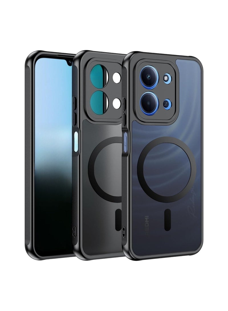 WRISTWISE Case Cover for Redmi 15C, compatible with MagSafe, flexible silicone protective case + TPU back cover, translucent matte ultra-thin shockproof protective cover, black - Image 1