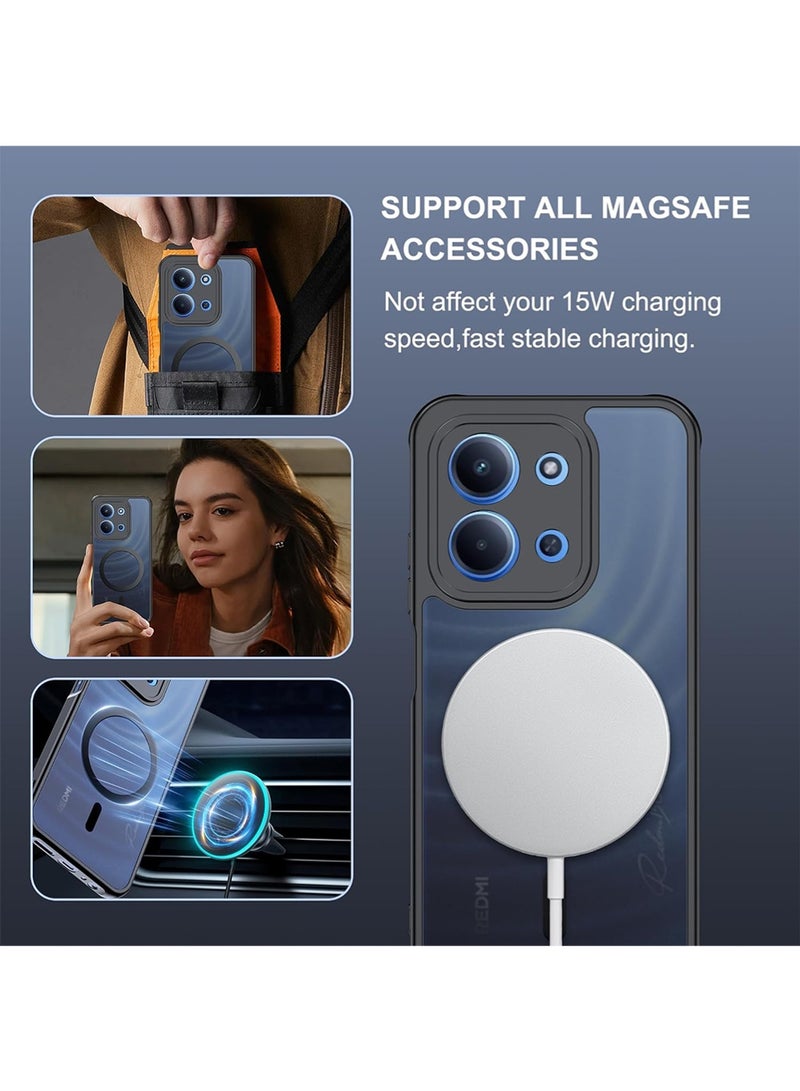 WRISTWISE Case Cover for Redmi 15C, compatible with MagSafe, flexible silicone protective case + TPU back cover, translucent matte ultra-thin shockproof protective cover, black - Image 4