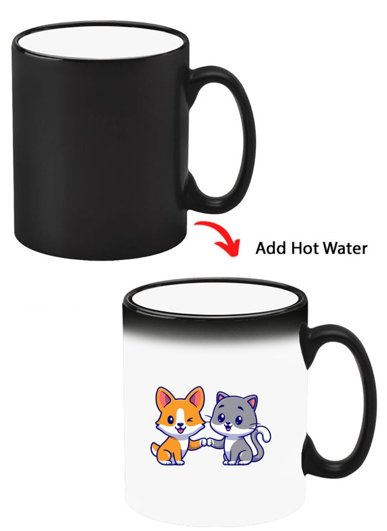 Theodor - Color Changing Heat Sensitive Ceramic Mug, Image Revealed When HOT Liquid is Added! Cat and dog friendship - Image 1