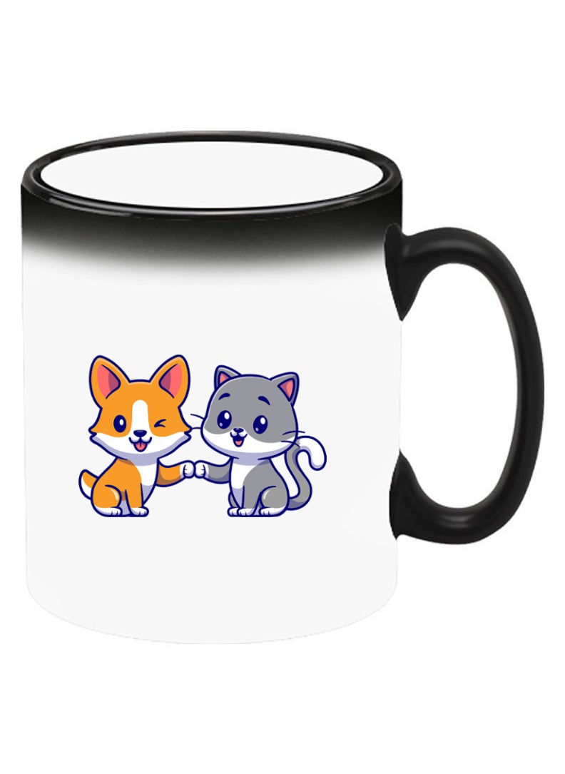 Theodor - Color Changing Heat Sensitive Ceramic Mug, Image Revealed When HOT Liquid is Added! Cat and dog friendship - Image 1