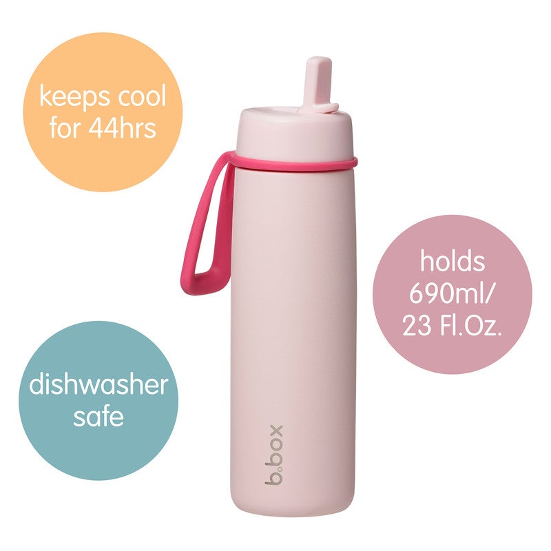 B.Box Insulated Flip Top Water Bottle with Straw | Stainless Steel | Leakproof & Cup Holder Friendly | BPA-Free | Keeps Drinks Cold up to 44 Hours | 690ml (23.3 fl oz)-Pink Paradise - Image 2