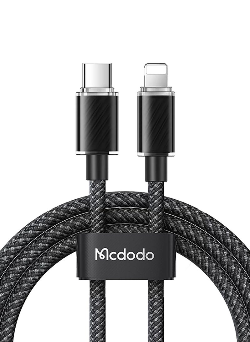 Mcdodo Fast Charging Cable CA-366 , Dichromatic Type-C to Lightning Cable 1.2m , PD  up to 36W and Data Transfer at 480Mbps , Two-tone Design Inspired by Ice Crystals , Durable PVC and Nylon Materials, Safe, Cool Charging and Stable Performance in Elegant Black - Image 1