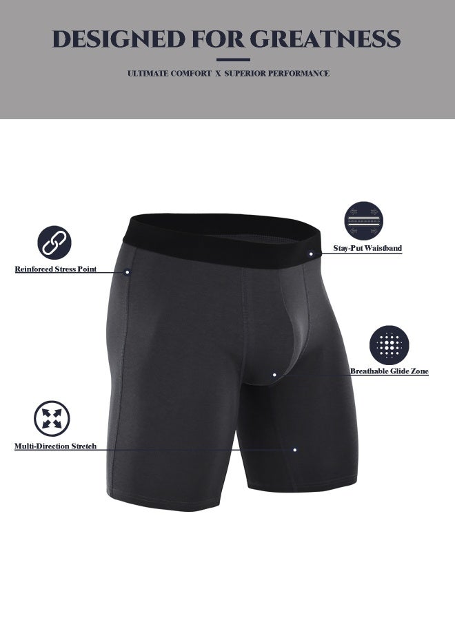 Men's 5-Pack Boxer Briefs - Mid-Rise, Anti-Chafing Stretch Cotton, Breathable Athletic Underwear in Assorted Colors (Black/Gray/Light Grey) - Available in L - Image 2