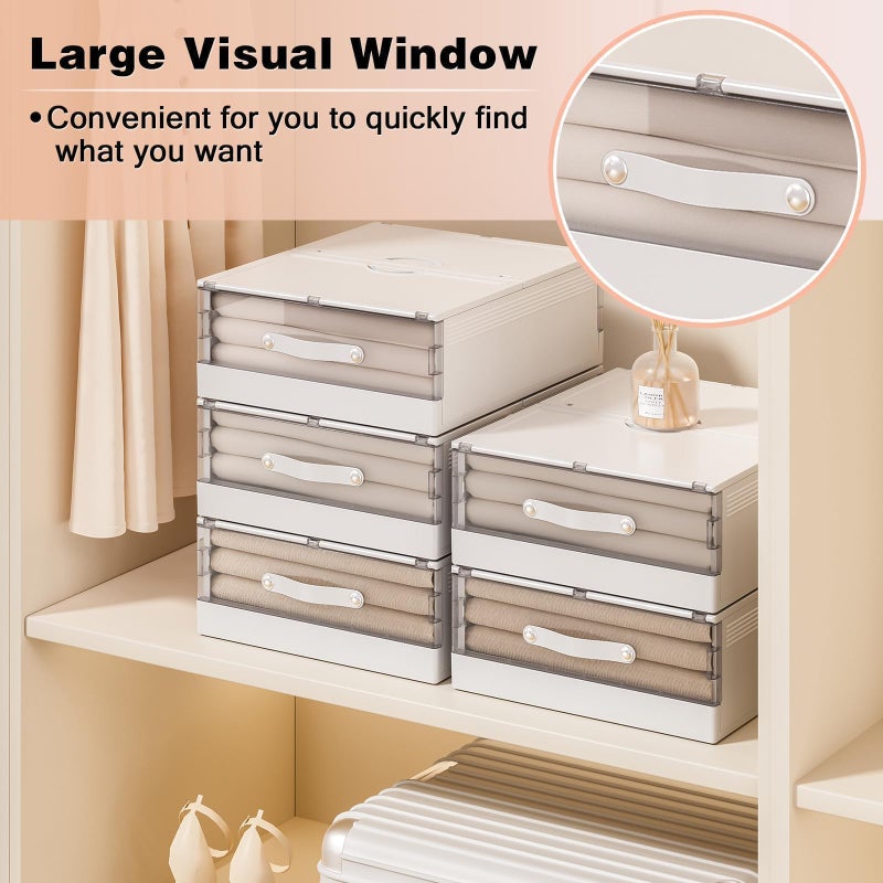 GUDEMAY Bed Sheet Organizers and Storage Plastic, 4 pcs Foldable Closet Organizer with Handle, Bedding Storage Box Container for Blanket, Duvet Cover Set, Bed Sheet Set, White - Image 4