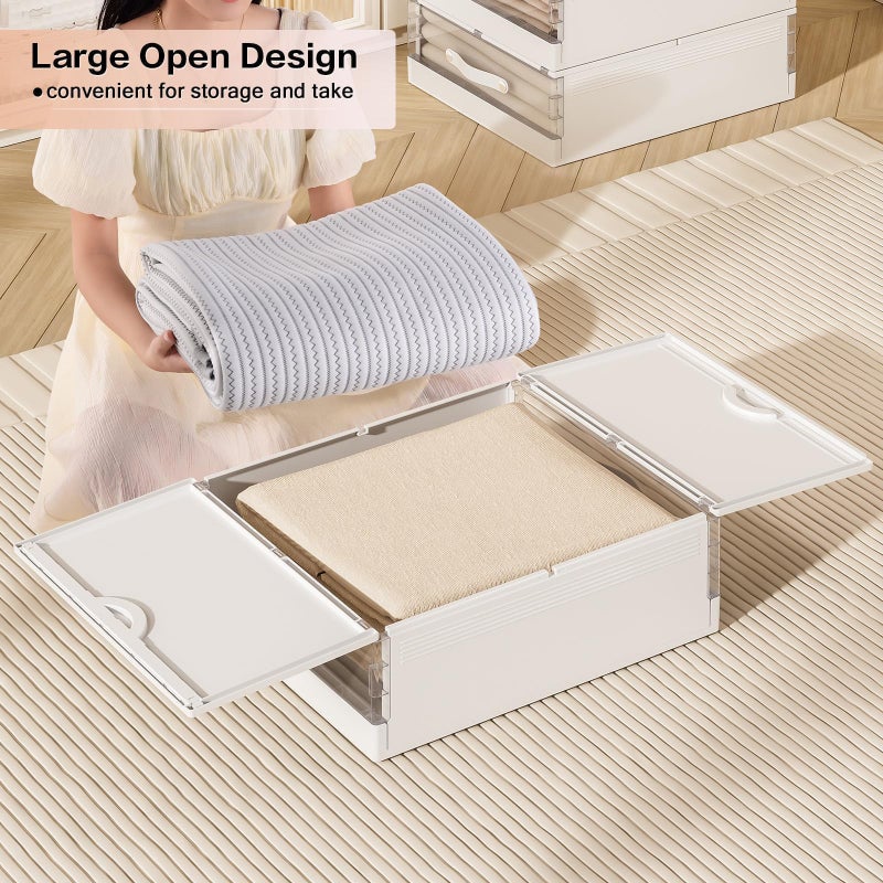 GUDEMAY Bed Sheet Organizers and Storage Plastic, 4 pcs Foldable Closet Organizer with Handle, Bedding Storage Box Container for Blanket, Duvet Cover Set, Bed Sheet Set, White - Image 3