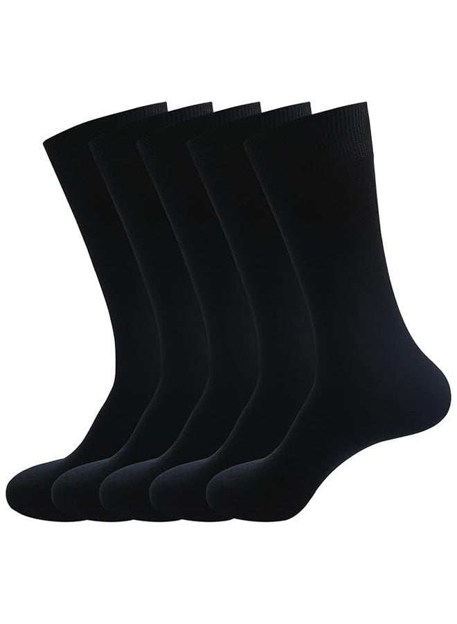 DUNISO 5 pcs of Men's Long Socks Formal Socks Pure Cotton Calfskin Business Soft Breathable Sports Long Casual Socks (Black) - Image 1