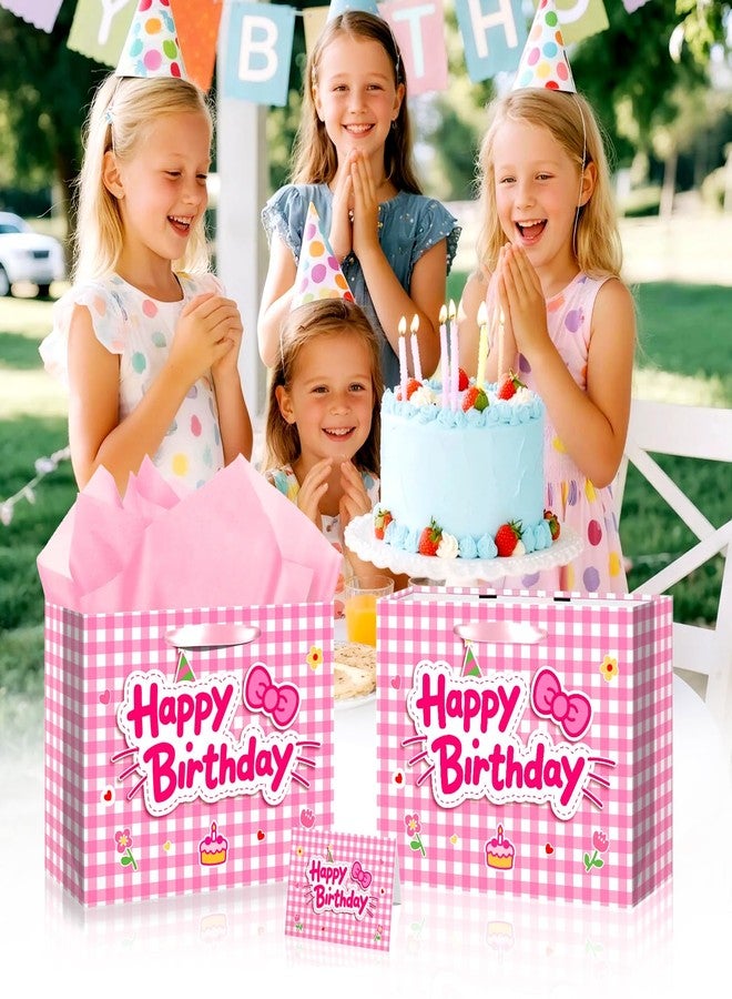 TQQBUU 12" Pink Birthday Gift Bags for Girls, with Cute Greeting Card and Tissue Paper for Party, Cat Party Favor Bag Cartoon Bag for Kids Baby Shower Party Favors Supplies, 11.8"×9.4"×5.3" - 1Pcs - Image 2
