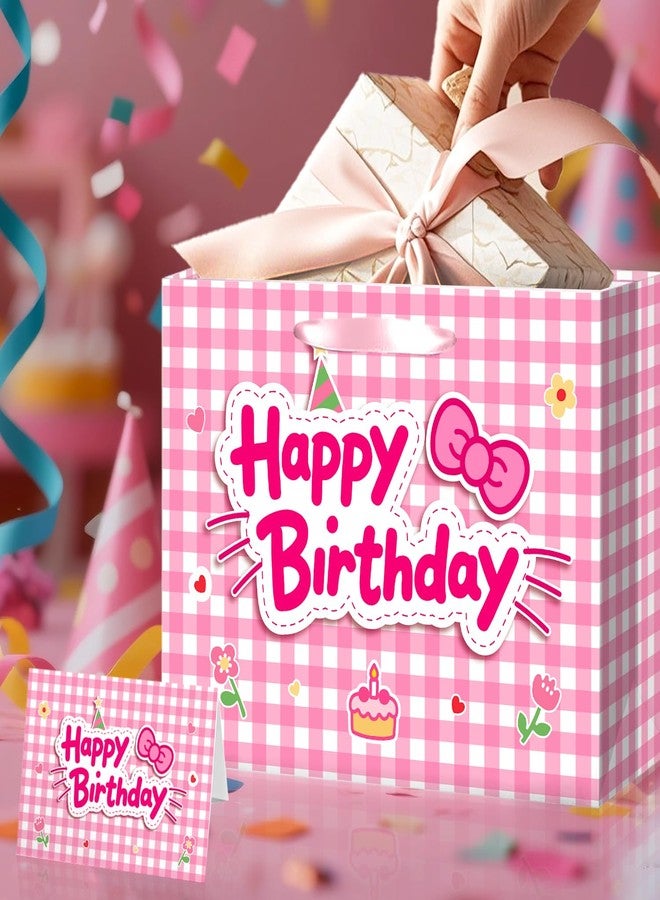 TQQBUU 12" Pink Birthday Gift Bags for Girls, with Cute Greeting Card and Tissue Paper for Party, Cat Party Favor Bag Cartoon Bag for Kids Baby Shower Party Favors Supplies, 11.8"×9.4"×5.3" - 1Pcs - Image 5