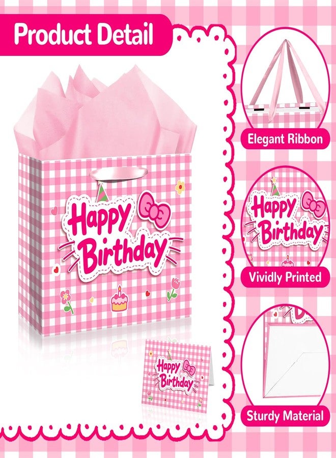 TQQBUU 12" Pink Birthday Gift Bags for Girls, with Cute Greeting Card and Tissue Paper for Party, Cat Party Favor Bag Cartoon Bag for Kids Baby Shower Party Favors Supplies, 11.8"×9.4"×5.3" - 1Pcs - Image 3