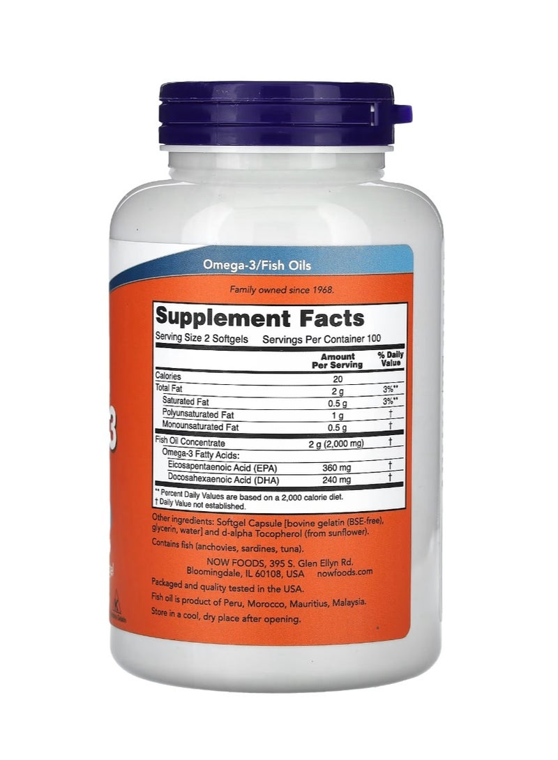 Now Foods Omega 3 Fish Oil 1000 mg 180 EPA - 120 Softgels DHA 200 Softgels - Image 2