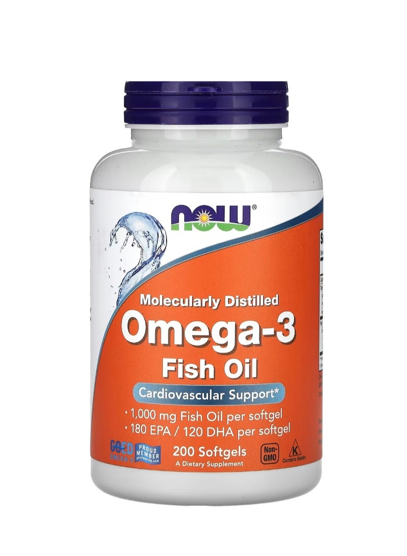 Now Foods Omega 3 Fish Oil 1000 mg 180 EPA - 120 Softgels DHA 200 Softgels - Image 1