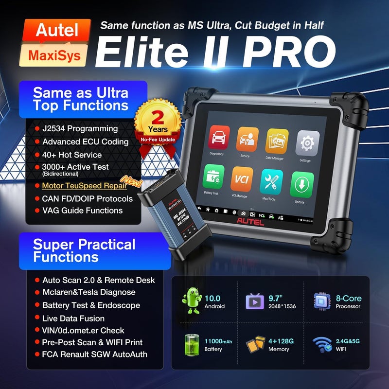 Autel 2025 Autel MaxiSYS Elite 2 PRO Scanner 2Year Free Update 2590 Elite II PRO J2534 Reprogramming as Ultra MS919 ECU Coding Bidirectional 3000 Active Tests 40 Service CANFD DoIP 100 OS - Image 3