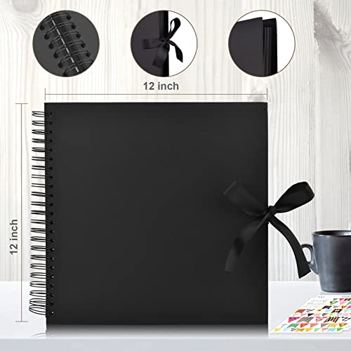 GOTIDEAL 12 x 12 Inch Scrapbook Album with 10 Metallic Markers,80 Pages Craft Paper Photo Album for Wedding and Anniversary, Family DIY Photo Album with Scrapbooking Stickers Corners(Black) - Image 3