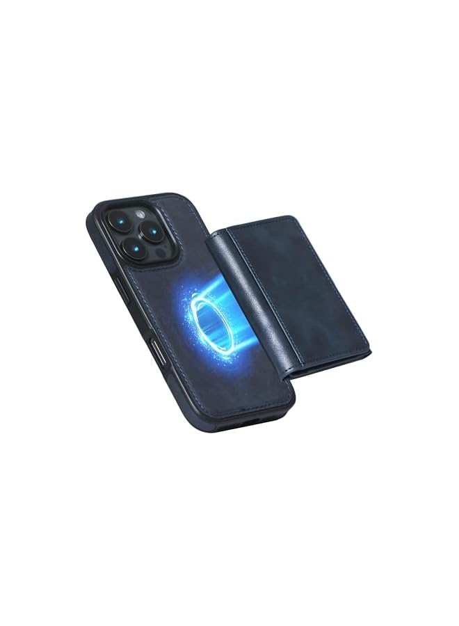 Green Tiger MagSafe Wallet – Blue Leather Triple Folding Magnetic Wallet with 5 Card Slots, Extra Magnetic Ring for Non-MagSafe, NFC Pass-Through, Compatible with iPhone 16/15/14/13 Series - Image 2