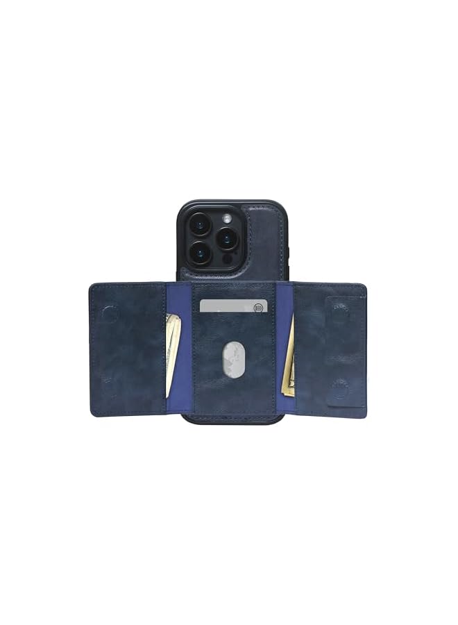 Green Tiger MagSafe Wallet – Blue Leather Triple Folding Magnetic Wallet with 5 Card Slots, Extra Magnetic Ring for Non-MagSafe, NFC Pass-Through, Compatible with iPhone 16/15/14/13 Series - Image 3