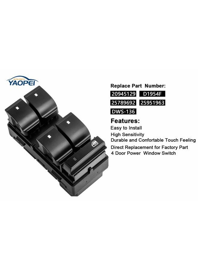 YAOPEI مفتاح نافذة الطاقة الرئيسي من جهة السائق 20945129 مفتاح نافذة أسود ZP-370 - Image 2