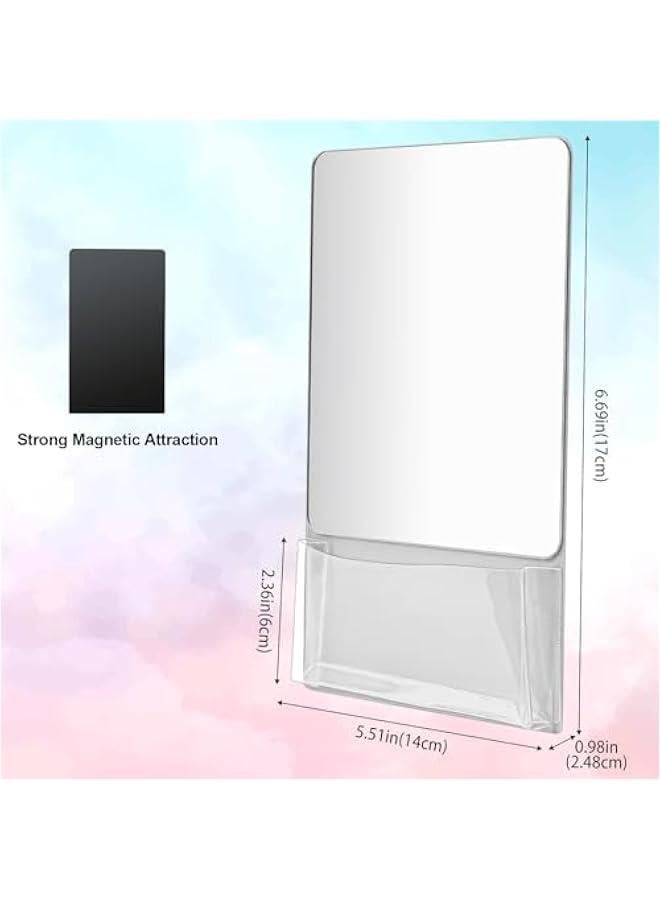 Magnetic Locker Mirror, 6.69 x 5.51 Small Real Glass Mirror with Holder Bag and Magnetic Backing for Coat Lockers School Locker Bathroom Household Refrigerator Office Cabinet -Grey  - Image 2