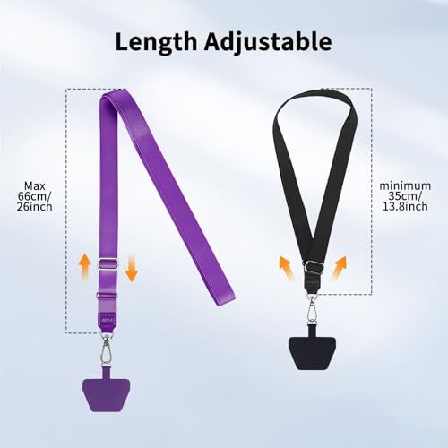 CACOE Phone Lanyard 2 Pcs Adjustable Neck Strap,4 Pcs Patches,Universal Crossbody Multifuctional Polyester Lanyards Compatible with Most Smartphones(Black+Purple) - Image 5