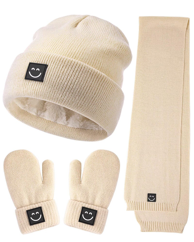 Hispeka Baby Beanie Mittens Scarf Set,Toddler Kids Winter Hat and Thermal Gloves Neck Warmer Set for Girls Boys Beige - Image 1
