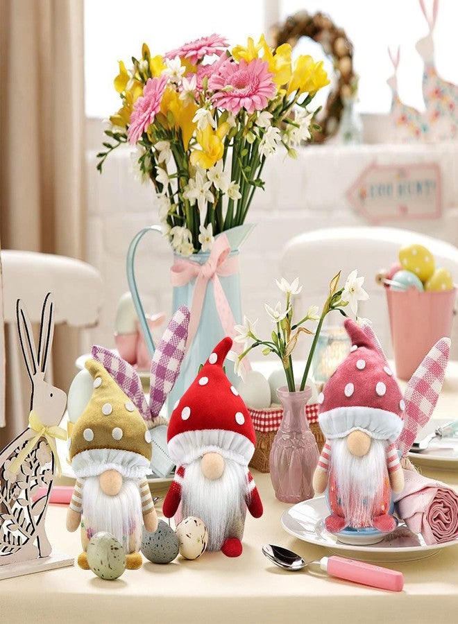 Gehydy Set of 3 Spring Gnomes Decoration Mushroom Summer Easter Gnome Handmade Decor for Home Kitchen Tiered Tray - Image 5