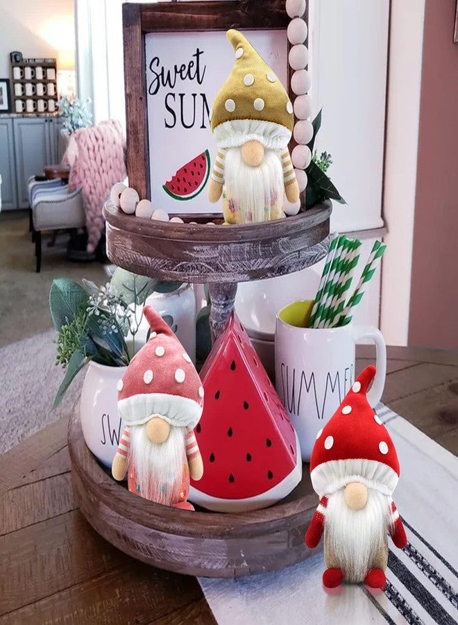 Gehydy Set of 3 Spring Gnomes Decoration Mushroom Summer Easter Gnome Handmade Decor for Home Kitchen Tiered Tray - Image 3