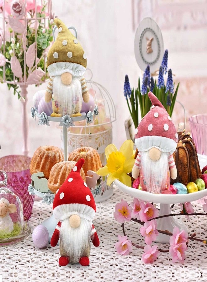 Gehydy Set of 3 Spring Gnomes Decoration Mushroom Summer Easter Gnome Handmade Decor for Home Kitchen Tiered Tray - Image 4