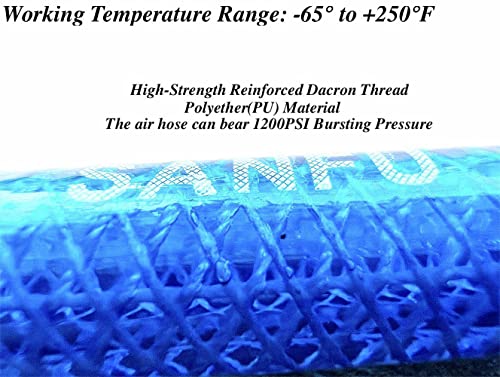 SANFU (PU) Polyurethane Reinforced Air Hose 1/4”ID(6.3 x 9.8mm) x 100ft, Anti-low temperature 300PSI with 1/4-Inch Swivel Solid Brass Quick Coupler and Plug, Navy Blue(100’) - Image 2