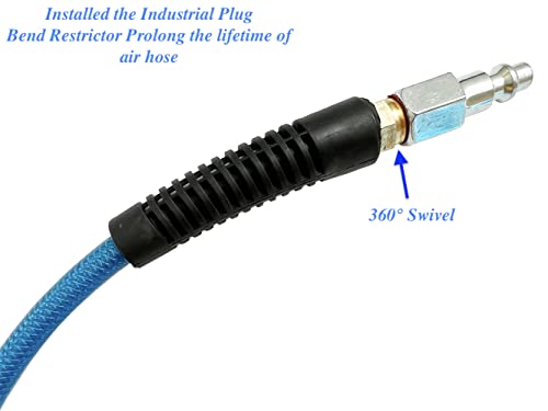 SANFU (PU) Polyurethane Reinforced Air Hose 1/4”ID(6.3 x 9.8mm) x 100ft, Anti-low temperature 300PSI with 1/4-Inch Swivel Solid Brass Quick Coupler and Plug, Navy Blue(100’) - Image 4