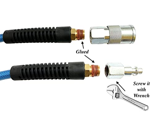 SANFU (PU) Polyurethane Reinforced Air Hose 1/4”ID(6.3 x 9.8mm) x 100ft, Anti-low temperature 300PSI with 1/4-Inch Swivel Solid Brass Quick Coupler and Plug, Navy Blue(100’) - Image 5