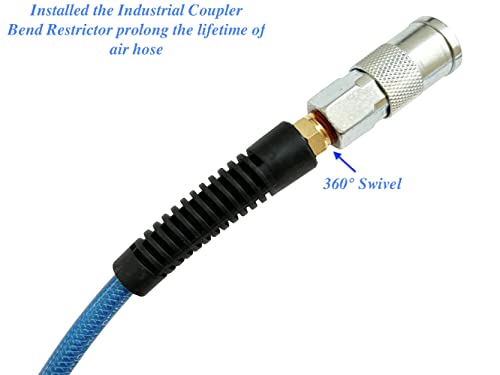 SANFU (PU) Polyurethane Reinforced Air Hose 1/4”ID(6.3 x 9.8mm) x 100ft, Anti-low temperature 300PSI with 1/4-Inch Swivel Solid Brass Quick Coupler and Plug, Navy Blue(100’) - Image 3