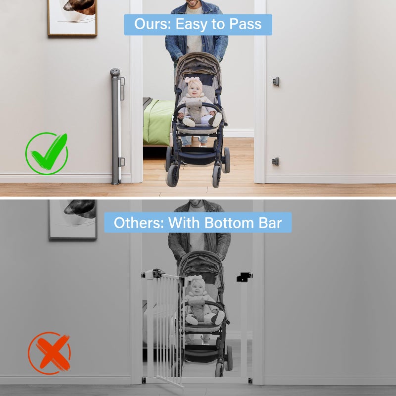 PRObebi Retractable Baby & Dog Gate - Extends to 54" Wide, 34" Tall - Stair, Doorway & Hallway Use - Image 2
