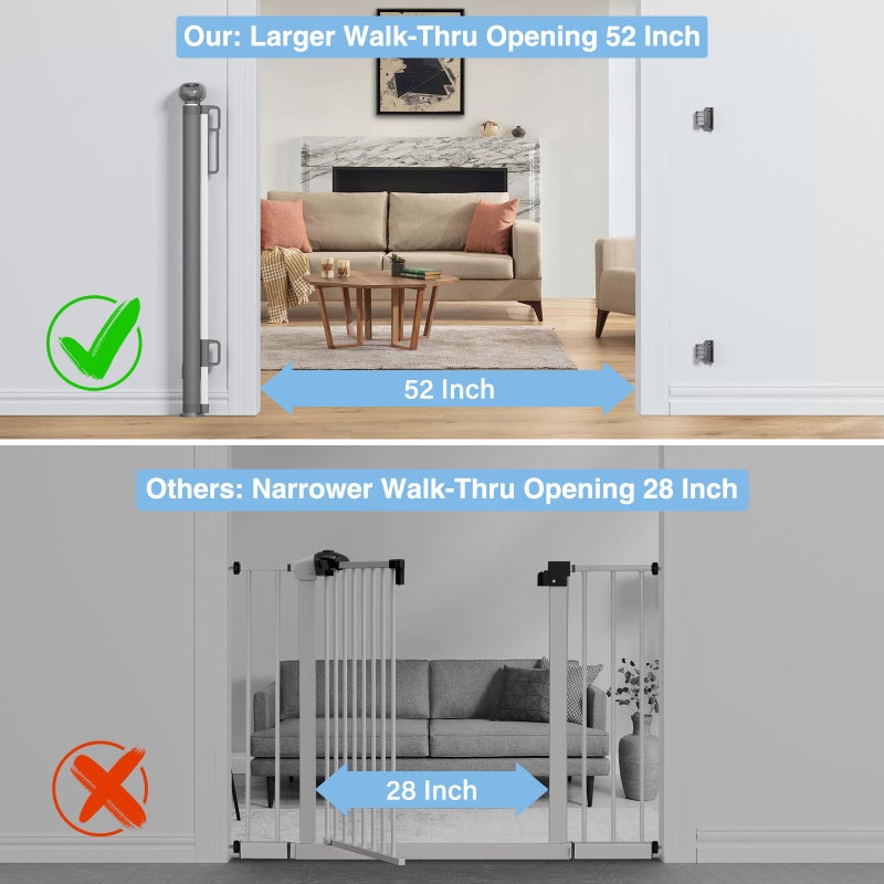PRObebi Retractable Baby & Dog Gate - Extends to 54" Wide, 34" Tall - Stair, Doorway & Hallway Use - Image 3