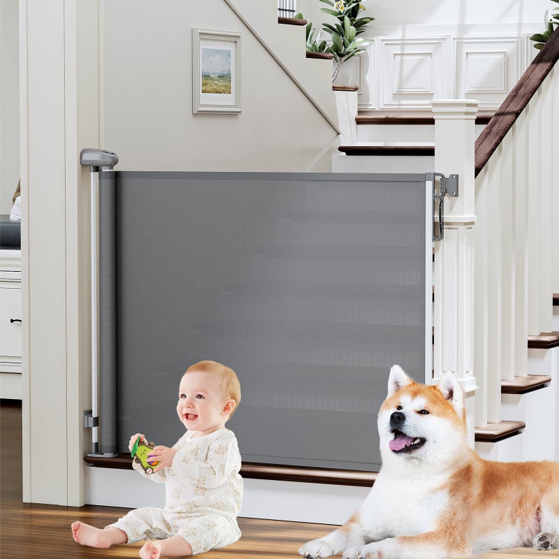 PRObebi Retractable Baby & Dog Gate - Extends to 54" Wide, 34" Tall - Stair, Doorway & Hallway Use - Image 1