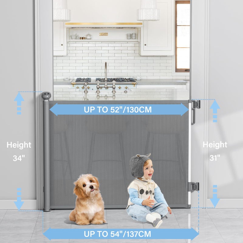 PRObebi Retractable Baby & Dog Gate - Extends to 54" Wide, 34" Tall - Stair, Doorway & Hallway Use - Image 4