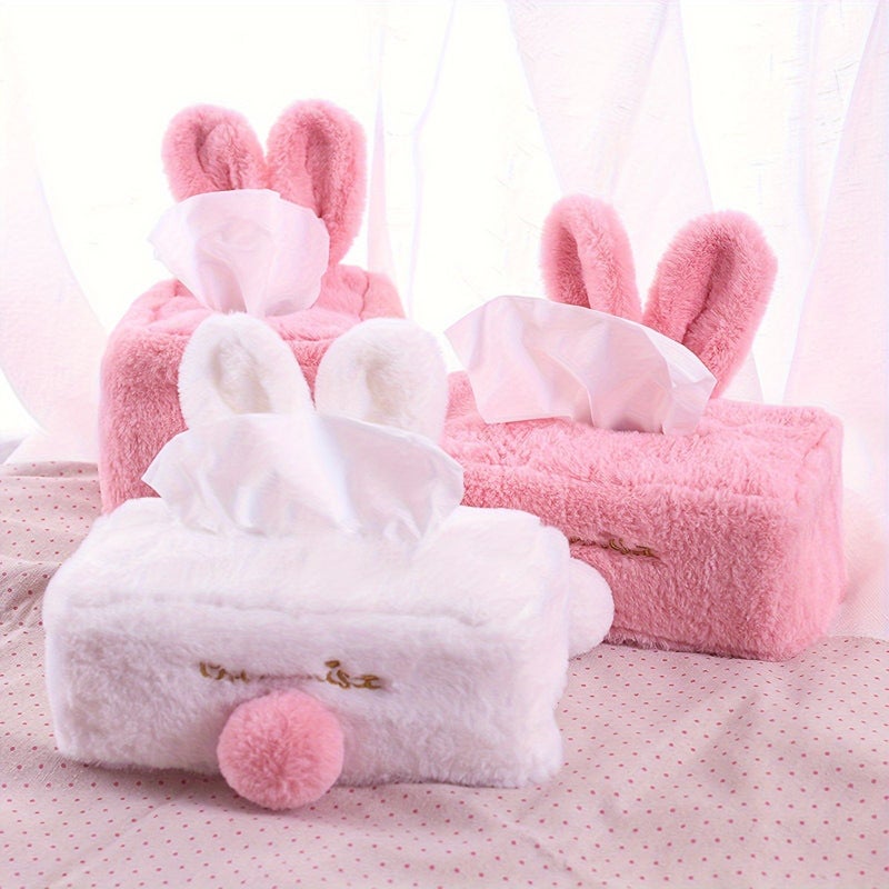 1pc Plush Rabbit Tissue Box Cartoon Cute Long Ears Cloth Cover Pink Car Decor Home Living Room Kitchen Bathroom Bedroom Office Accessories - Image 3