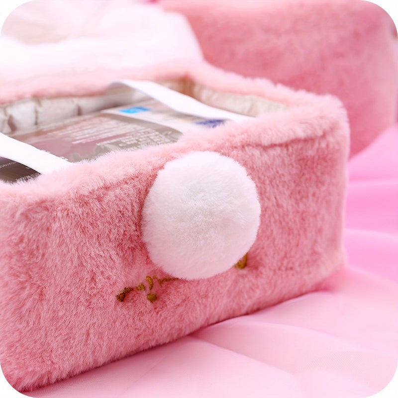 1pc Plush Rabbit Tissue Box Cartoon Cute Long Ears Cloth Cover Pink Car Decor Home Living Room Kitchen Bathroom Bedroom Office Accessories - Image 5
