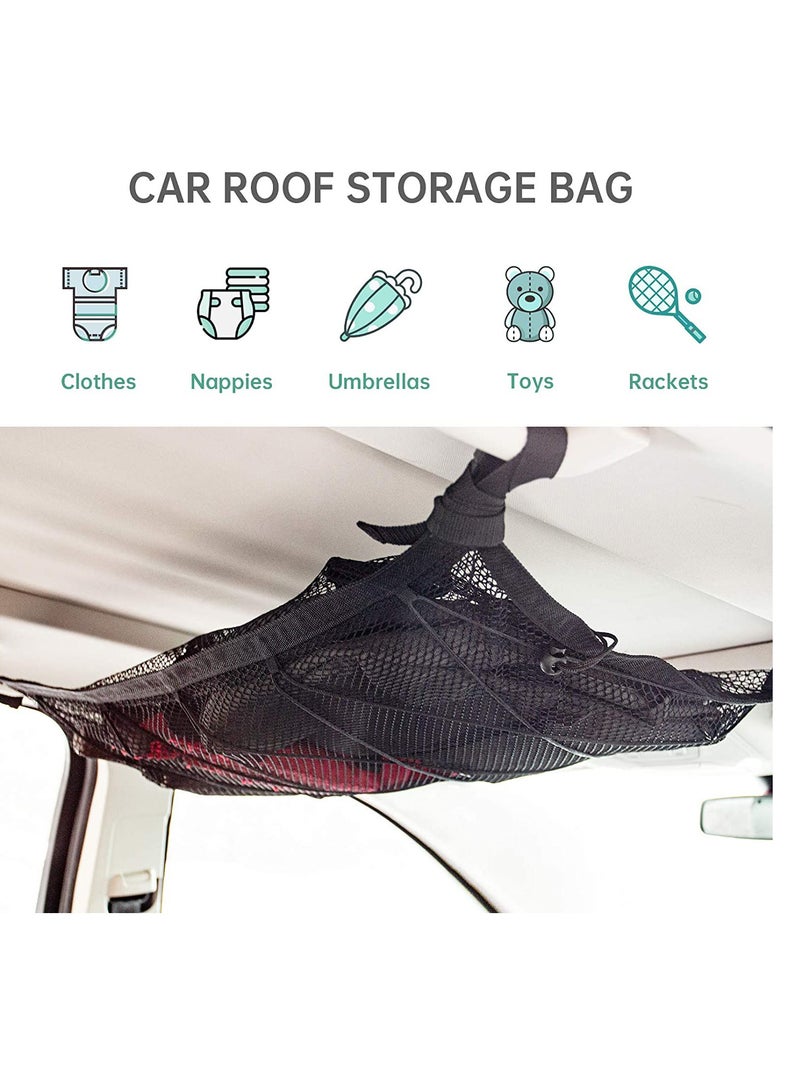 Double Layer Mesh SUV Interior Ceiling Cargo Storage Organizer Net with Adjustable Buckle and Extra Drawstring