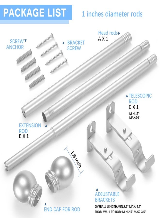 AMZSEVEN Curtain Rods for Windows 16 to 48 Inches, Curtain Rod Max Adjustable Length of 60 IN, 1" Diameter Drapery Rods Round Finials, Satin Silver 1 Pack - Image 3