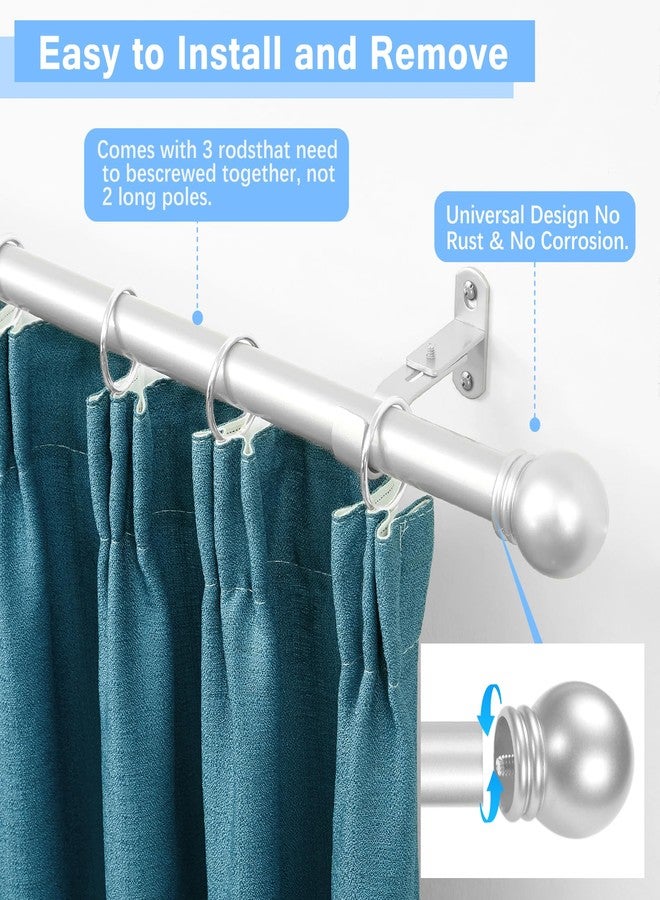 AMZSEVEN Curtain Rods for Windows 16 to 48 Inches, Curtain Rod Max Adjustable Length of 60 IN, 1" Diameter Drapery Rods Round Finials, Satin Silver 1 Pack - Image 2