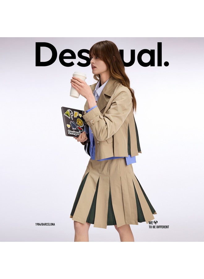 DESIGUAL تنورة ميدي A-line مطوية بتصميم ملون ss25 - Image 2