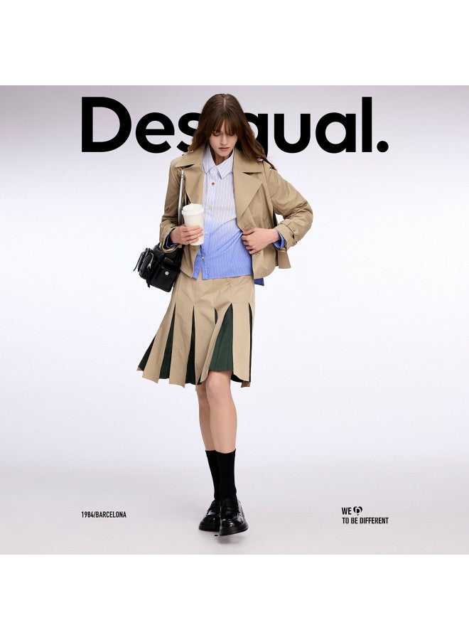 DESIGUAL تنورة ميدي A-line مطوية بتصميم ملون ss25 - Image 3