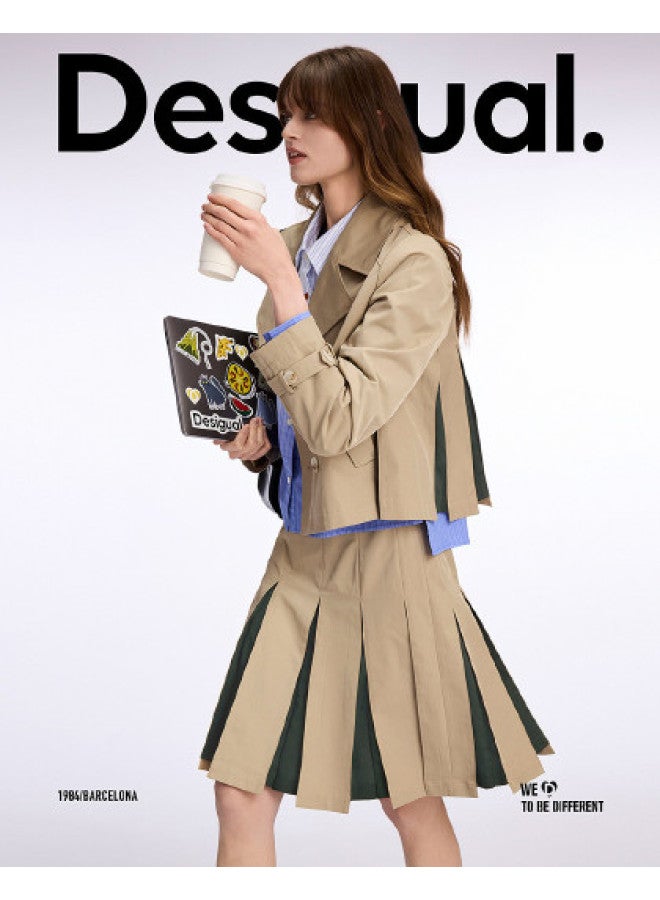 DESIGUAL تنورة ميدي A-line مطوية بتصميم ملون ss25 - Image 1