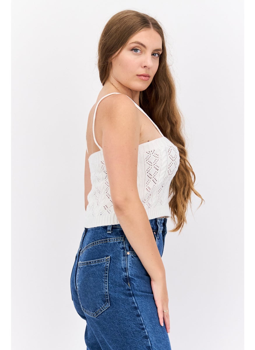Missguided Women Square Neck Sleeveless Knitted Top, White  - Image 2