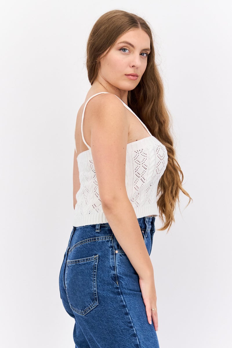 Missguided Women Square Neck Sleeveless Knitted Top, White - Image 2